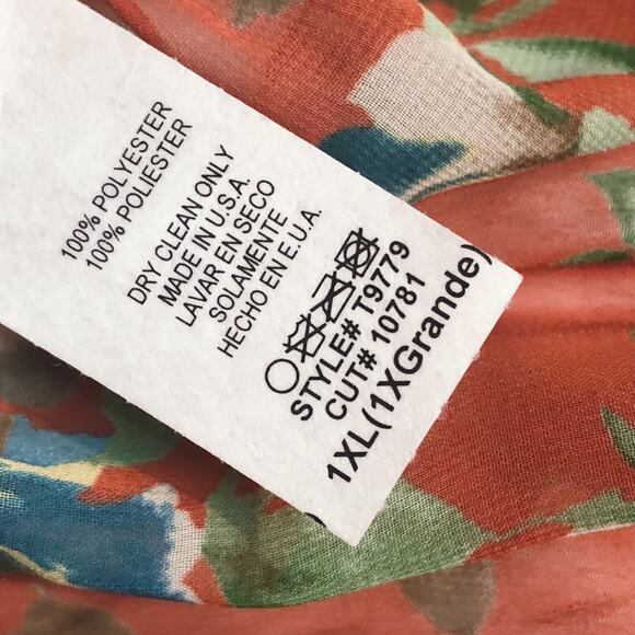 Bubble B Orange Floral Print Sheer Blouse Top 1XL - Picture 9 of 12